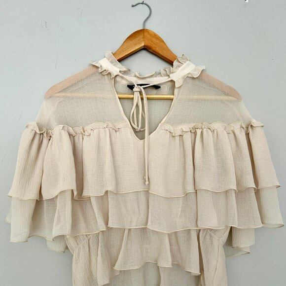 Zara Sheer Beige Ruffle Layered Blouse | Size XS | Like New - Picture 1 of 8